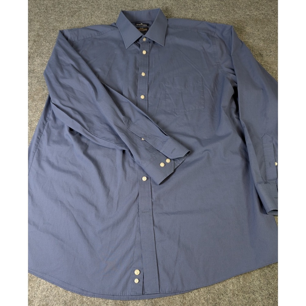Stafford Travel Men's Long Sleeve Shirt 17.5 / 36-37 Blue Broadcloth Easy Care